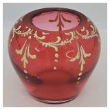 2"H Moser? Enamel on Cranberry Glass Rose Bowl