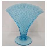 Fenton 8" Blue Opalescent Hobnail Fan Vase