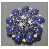 Mid Century Rhinestone Brooch with Blue Lapis