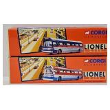 Train - (2) Corgi Lionel City Die Cast Buses (MIB)