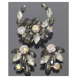 Mid Century Rhinestone Brooch and Earrings Set