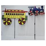 (2) Train Motif Iron & Faric Whirly-Gigs