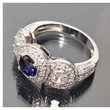 Sterling Silver, CZ & Blue Gemstone Ring