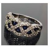 Sterling Silver, CZ & Blue Gemstone Ring (size 9)