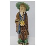 12"H Chinese Mud Man Figure Holding Fruit