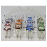 Set (8) Hazel Atlas Auto Theme Glass Tumblers