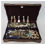 Brown Jewelry Box Filled with Jewelry and Watches