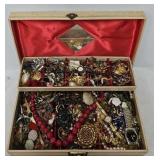 Tan Jewelry Box Filled with Jewelry and Watches