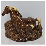 Vintage TV Lamp Horse and Colt in Brown Drip Glaze