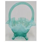 7" Fenton Aqua Opalescent Art Glass Basket