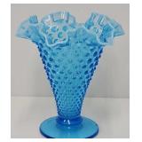 Fenton 7 1/2"H Blue Opalescent Hobnail Vase