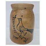 Antique Cobalt Blue Bird Decorated Crock