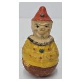 Antique Composition 4 1/2" Clown Roly-Poly Rattle