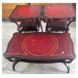 MID CENTURY LEATHER TOP COFFER & END TABLES MID CENTURY LEATHER TOP COFFER & END TABLES