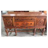 DEPRESSION ERA SIDEBOARD WITH CARVED FRONT DEPRESSION ERA SIDEBOARD WITH CARVED FRONT