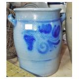 BLUE DECORATED STONEWARE CROCK