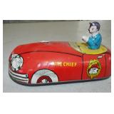 MID CENTURY TIN TOY FIRE CHIEF CAR MID CENTURY TIN TOY FIRE CHIEF CAR
