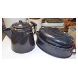 BLUE AGATE COFFEE POT AND ROASTER