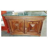 FANCY MARBLE TOP CREDENZA WITH CARVINGS