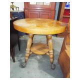 OAK ROUND TABLE WITH GLASS BALL & CLAW FEET