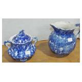 FLO BLUE SPONGEWARE DECORATED CREAM & SUGAR FLO BLUE SPONGEWARE DECORATED CREAM & SUGAR