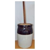 BROWN/WHITE STONEWARE CROCK BUTTER CHURN BROWN/WHITE STONEWARE CROCK BUTTER CHURN