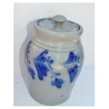 BLUE DECORATED STONEWARE WITH LID