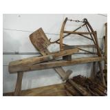early wood carving bench & buck saw early wood carving bench & buck saw