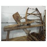 early wood carving bench & buck saw