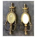 PAIR METAL MIRRORED WALL CANDLE SCONCES