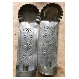 2 PUNCHED TIN CANDLE SCONCES 2 PUNCHED TIN CANDLE SCONCES