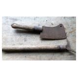 EARLY CAST IRON MEAT CLEAVER AND PIKE EARLY CAST IRON MEAT CLEAVER AND PIKE