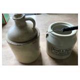 STONEWARE JUG AND SMALL BAIL HANDLE CROCK STONEWARE JUG AND SMALL BAIL HANDLE CROCK