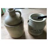 STONEWARE JUG AND SMALL BAIL HANDLE CROCK