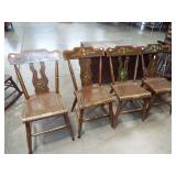 4 DECORATED PLANK SEAT CHAIRS 4 DECORATED PLANK SEAT CHAIRS