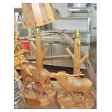 CARVED WOOD DEER LAMPS CARVED WOOD DEER LAMPS