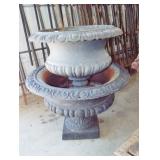 2 EARLY CAST IRON PLANTER URNS