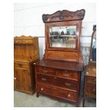MIRRORED BACK OAK DRESSER MIRRORED BACK OAK DRESSER