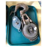 2 METAL BLOCK PULLEYS