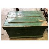 EARLY WOOD GREEN PAINTED TOOL CHEST