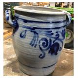 GERMAN STYLE  BLUE DECORATED STONEWARE CROCK