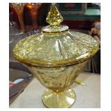 AMBER DEPRESSION GLASS COVERED BOWL AMBER DEPRESSION GLASS COVERED BOWL