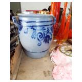 BLUE DECORATED STONEWARE CROCK