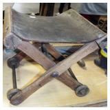 FOLK ART LEATHER SEAT FOLDING FOOT STOOL