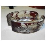 HEAVY RUBY CUT OT CLEAR ASHTRAY
