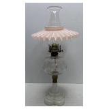 Antique Glass Kerosene Lamp w/ Pink Shade
