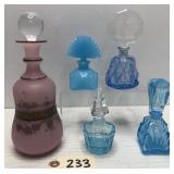(5) Vintage Perfume Bottles - Crystal, Bohemian +