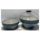 (2) Salt Glaze Primitive Blue/White Bowls