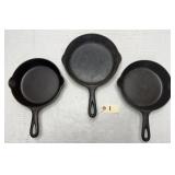 3pcs Griswold Skillets - No. 5 724G/I & 6 699J