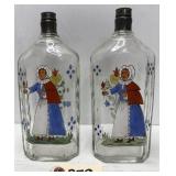 (2) Matching Hand=Painted Glass Decanters